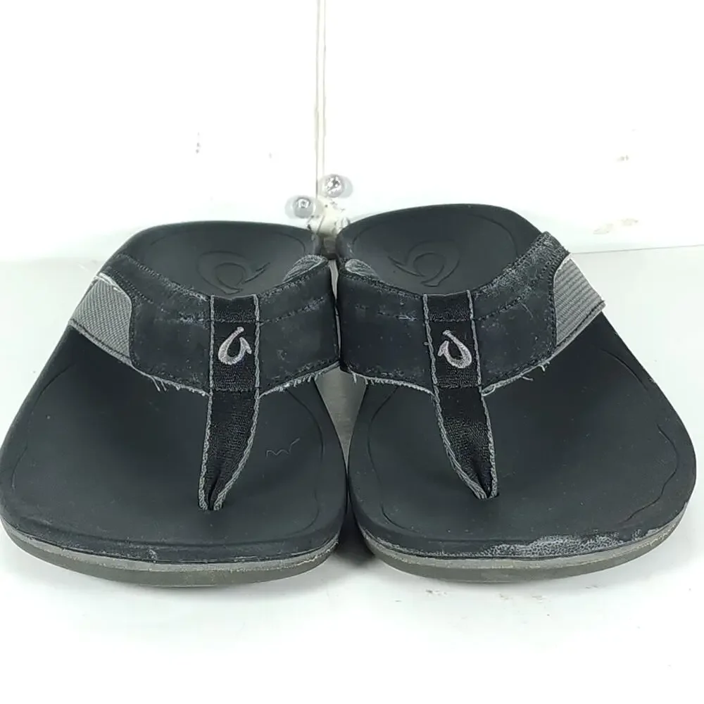 Olukai Men's Ohana US9? Black Gray Slip On Flat Thong Sandals